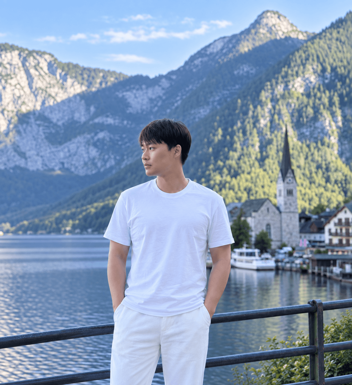 Yiheng Chen beside an alpine lake